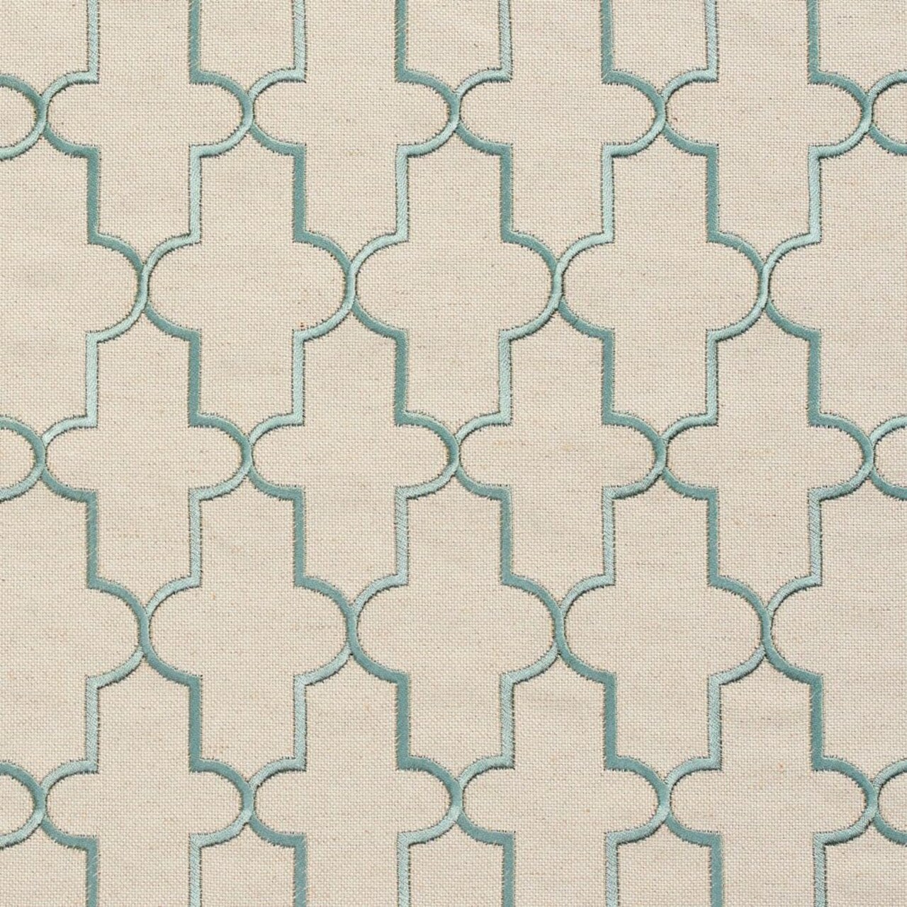 Aqua Embroidery Geometric Linen Look Woven Pattern Upholstery Fabric by The Yard - SKU: Barron Spa